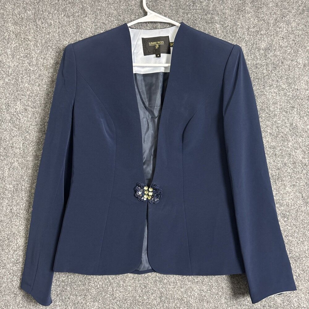 Louise Ricci Jacket Womens Size 8 Blue Rayon Blazer